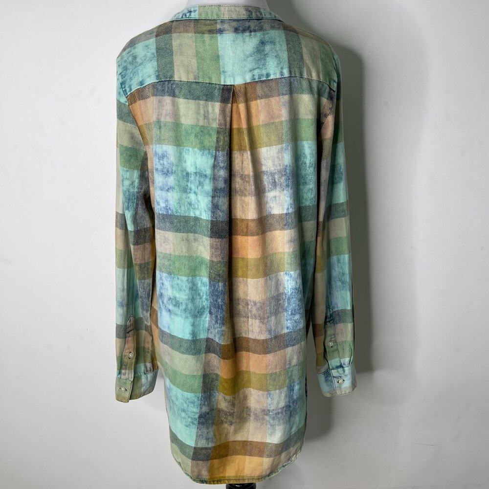 NWT Isabella Sinclair Women's Tan Green Button Down Long Sleeve Check Shirt S - Picture 4 of 9
